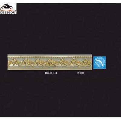 Champagne Carved Cornice Moulding Crown Ceiling Molding for Interior Decoration