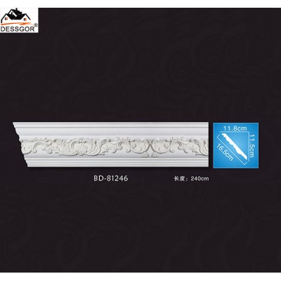 White PU Ceiling Moulding Carved Cornice Molding Polyurethane Decorative Line