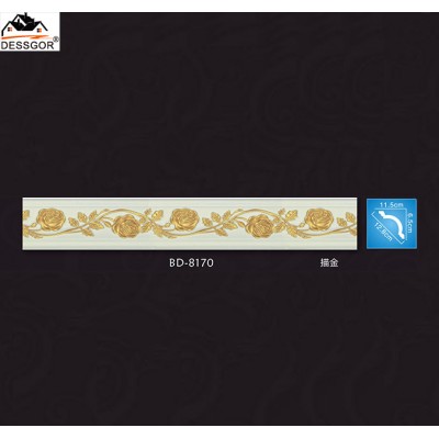 Gold Drawing Carved Polyurethane Cornice Molding Crown Ceiling Moulding for Home Decoration